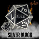 Fuck Yeah D20 Metal RPG Dice (Silver Black)