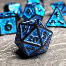 Guardian Matte Black Blue Glitter Metal RPG Dice Set of 7