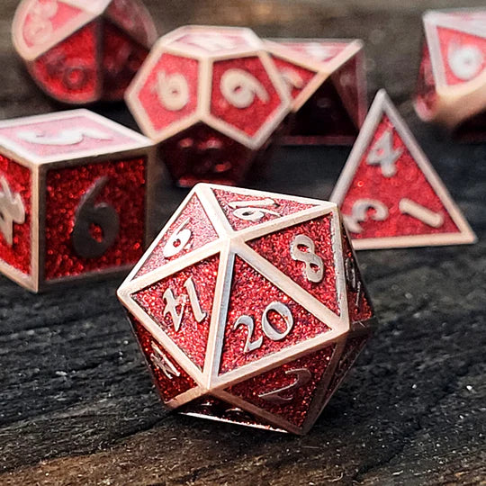 Guardian Copper Red Glitter Metal RPG Dice Set of 7