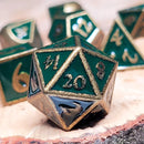 Guardian Antiqued Gold Green Metal RPG Dice Set of 7