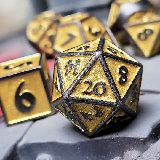Guardian Iron Gold Glitter Metal RPG Dice Set of 7