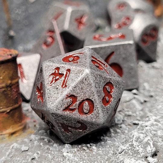Forged Signature Iron Red Metal RPG Dice Set of 7
