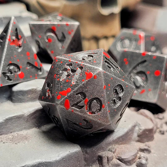 Forged Signature Iron Blood Splatter Metal RPG Dice Set of 7