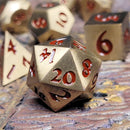 Forged Signature Brushed Brass Red Metal RPG Dice Set of 7