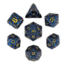 Cosmic Energy Gunmetal Blue with Gold Numbers Metal RPG Dice Set of 7
