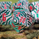 Tiger Stripe Silver Green Metal RPG Dice Set of 7