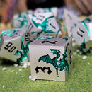 Dragon Attack Silver Green Metal RPG Dice Set of 7