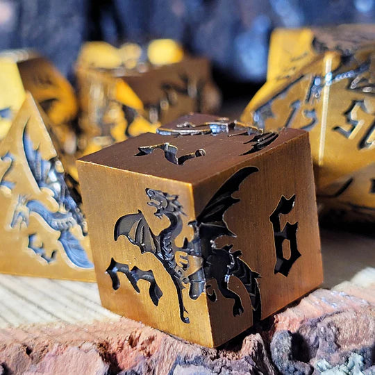 Dragon Attack Bronze Black Metal RPG Dice Set of 7