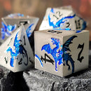 Dragon Attack Silver Blue Metal RPG Dice Set of 7