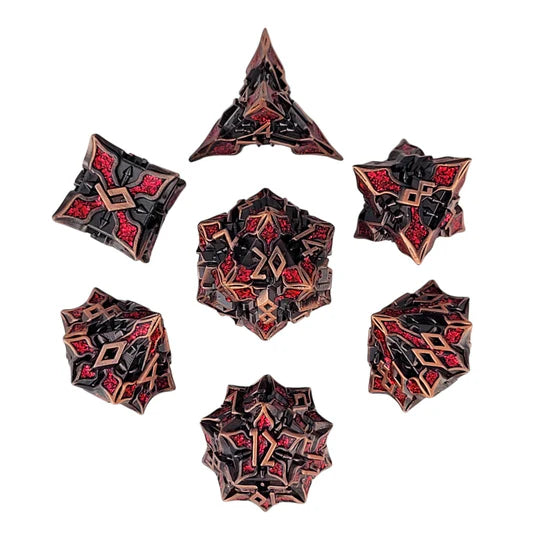 Gothic Knight Copper Red Metal RPG Dice Set of 7