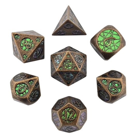Tangled Void Bronze Green Metal RPG Dice Set of 7