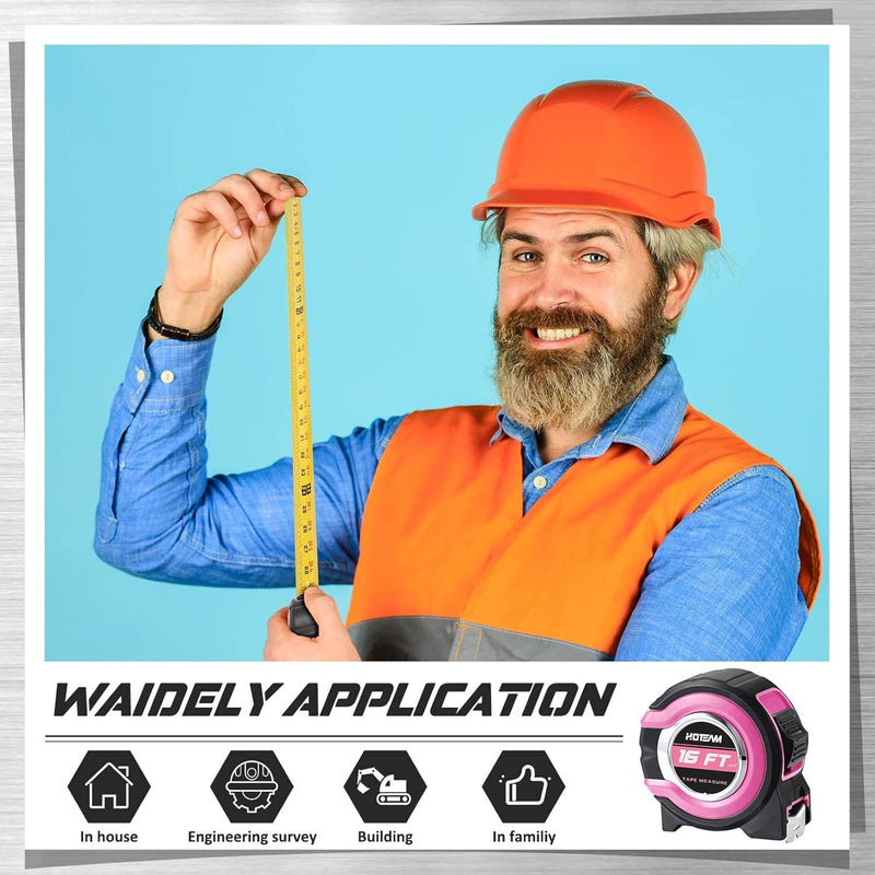 16ft Pink Measuring Tape with Fractions – Easy Read