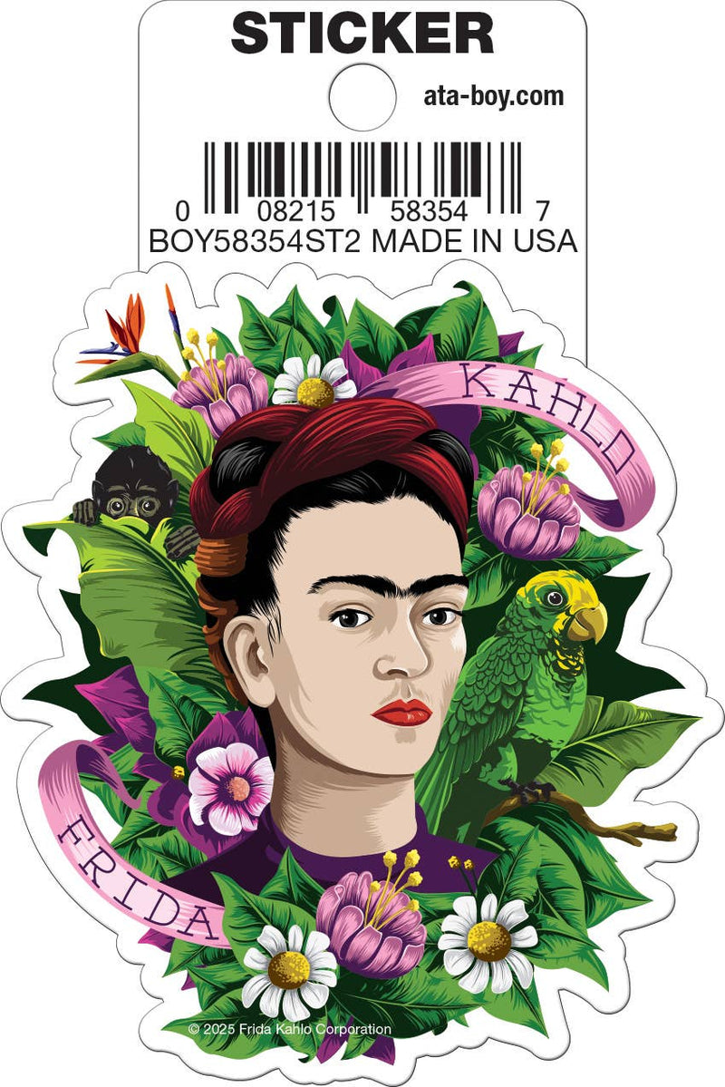 Frida Kahlo with Purple Flowers Die Cut Sticker
