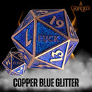 Fuck Yeah D20 Metal Dice - Silver Blue Gliter