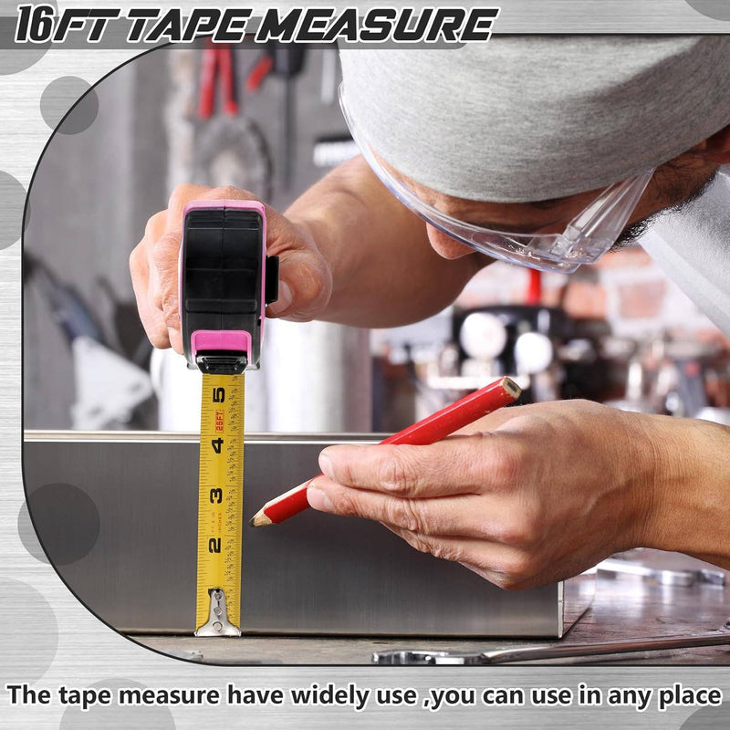 16ft Pink Measuring Tape with Fractions – Easy Read
