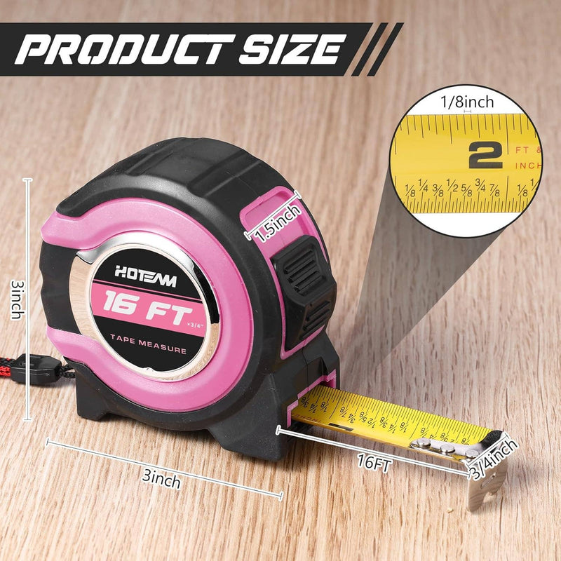 16ft Pink Measuring Tape with Fractions – Easy Read