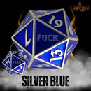 Fuck Yeah D20 Metal RPG Dice (Silver Blue)