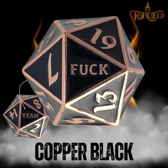 Fuck Yeah D20 Metal RPG Dice (Copper Black)