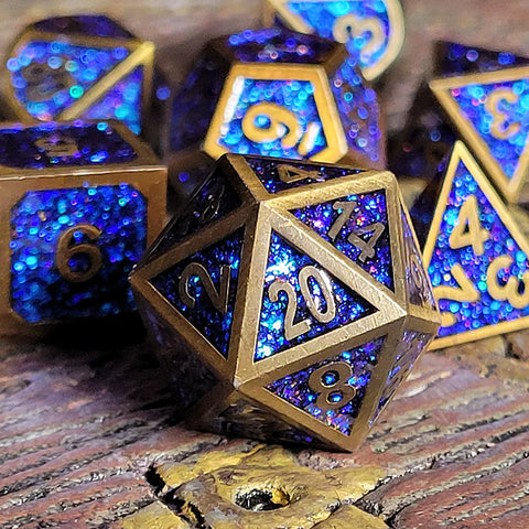 Mini Bardic Blue Metal RPG Dice Set