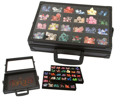 Dice Display Case and Rolling Tray with 2 Removable Divided Dice Trays - Storage Box Holds up to 480 Metal or Plastic Polyhedral Dice Sets