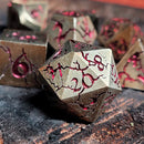 Cracked Brushed Gold with Red Foil Set of 7 Metal Dice Set