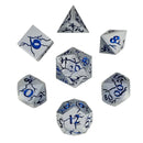 Cracked Brushed Steel with Blue Foil Set of 7 Metal Dice Set