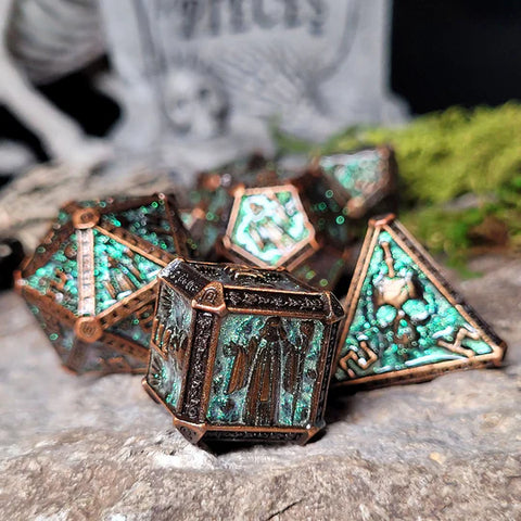 Cryptic Reliquary Shimmering Green RPG Dice Set of 7