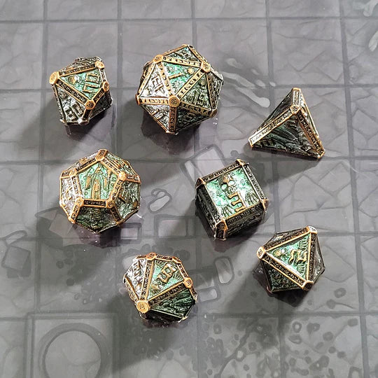 Cryptic Reliquary Shimmering Green RPG Dice Set of 7