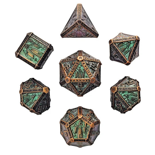 Cryptic Reliquary Shimmering Green RPG Dice Set of 7
