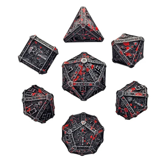 Cryptic Reliquary Silver Blood Metal RPG Dice Set