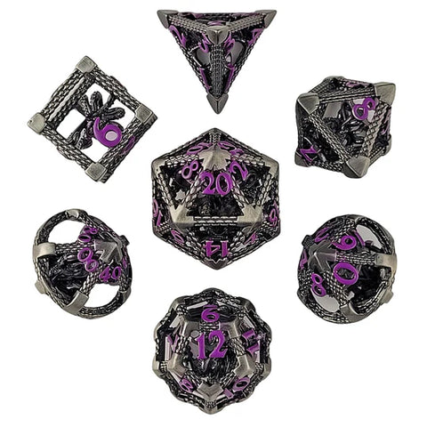 Deep Dreamer Silver Purple Hollow Metal RPG Dice Set