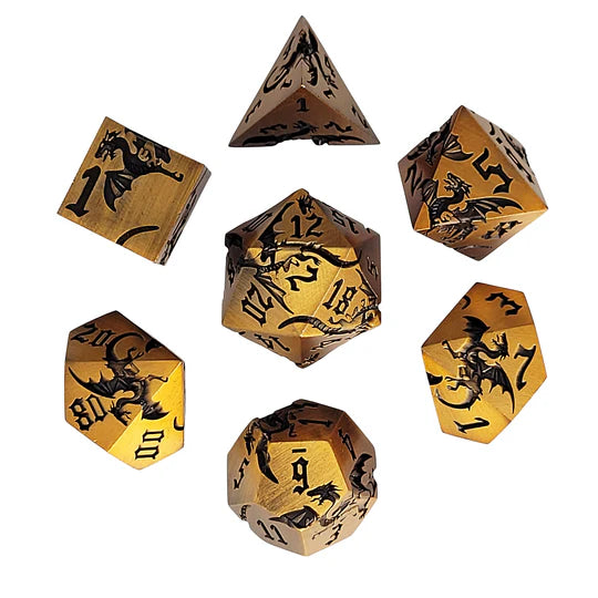 Dragon Attack Bronze Black Metal RPG Dice Set of 7