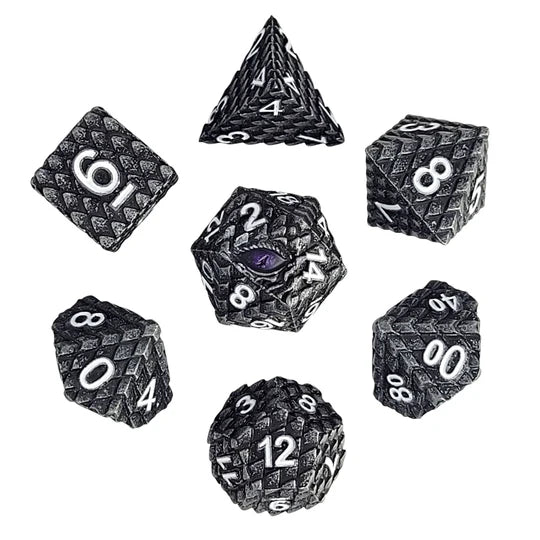 Dragon's Gaze Silver Metal RPG Dice Set