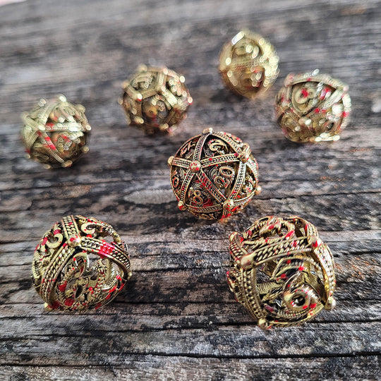 Dragons Bauble Gold Blood Hollow Metal RPG Dice Set