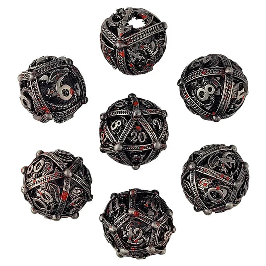 Dragons Bauble Silver Blood Hollow Metal RPG Dice Set
