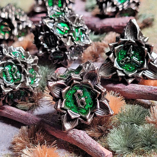 Gothic Bouquet Antique Gold Green Metal RPG Dice Set