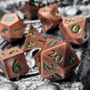 Forged Lore Antique Copper with Green Glitter Set of 7 Metal Dice Set