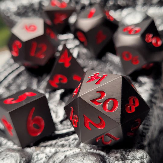 Forged Lore Gunmetal Matte with Red Set of 7 Metal Dice Set