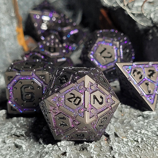 Nexus Black Purple 7-Piece Metal Dice Set