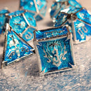 Ossuary Obscura Silver Blue Metal RPG Dice Set