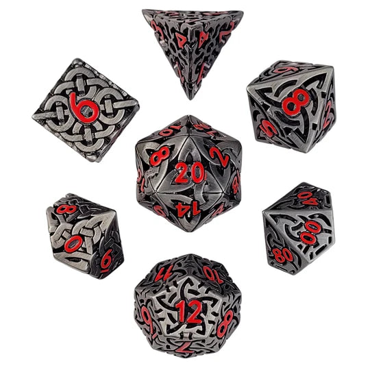 Sacred Hollows Silver Red Hollow Metal RPG Dice Set