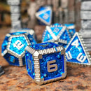 Waygate Warden Silver Blue Metal RPG Dice Set of 7