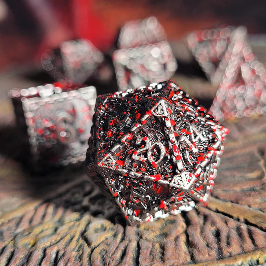 Wyrm's Mew Silver Blood Metal RPG Dice Set