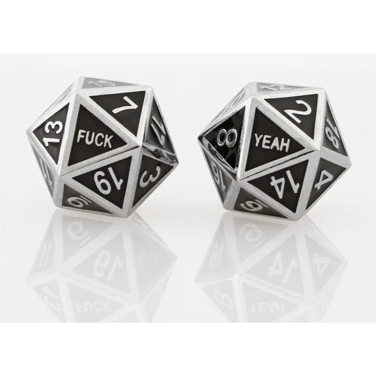 Fuck Yeah Set of 2 D20 Metal Dice - Black