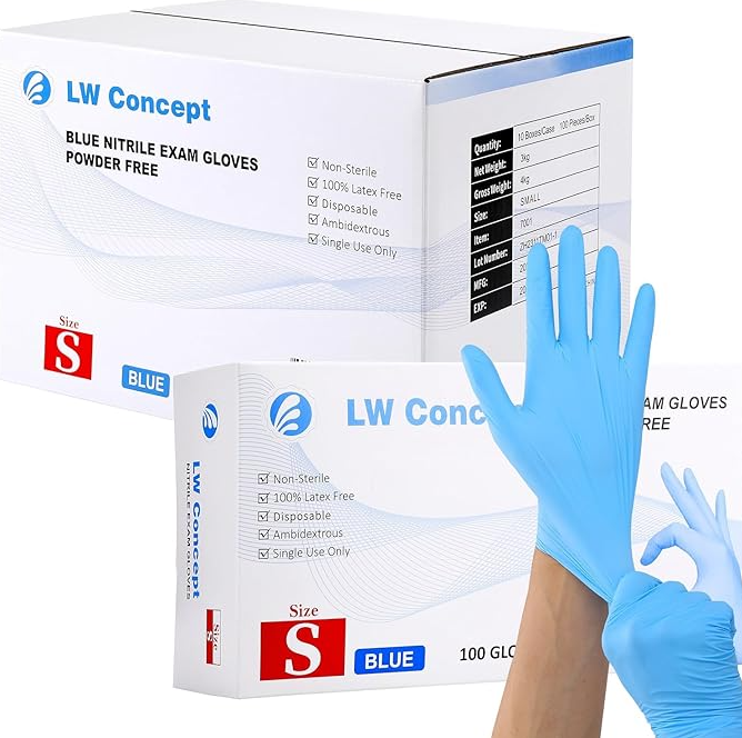 Blue Nitrile Exam Gloves, 4 Mil Latex-Free, 100 Pcs : XL