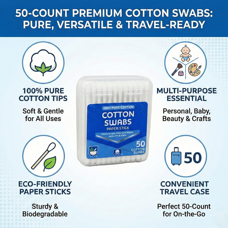 US Cotton® 50ct Paper Stick Cotton Swabs with Case